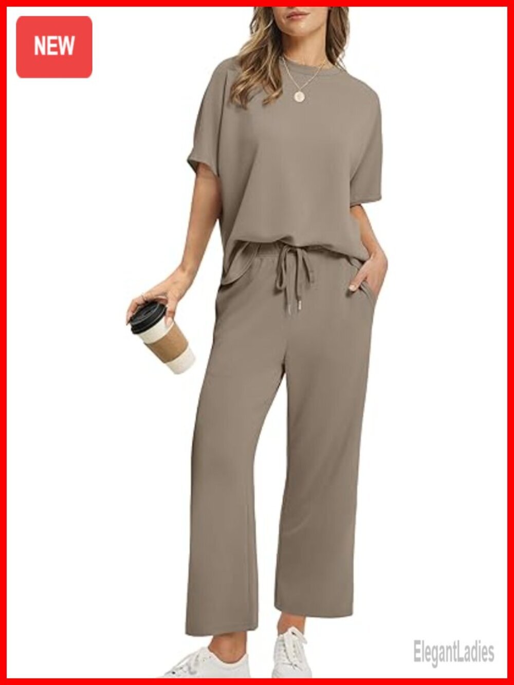 Two Piece Lounge Set Oversized Wide Leg Crop Pants Airport Outfit